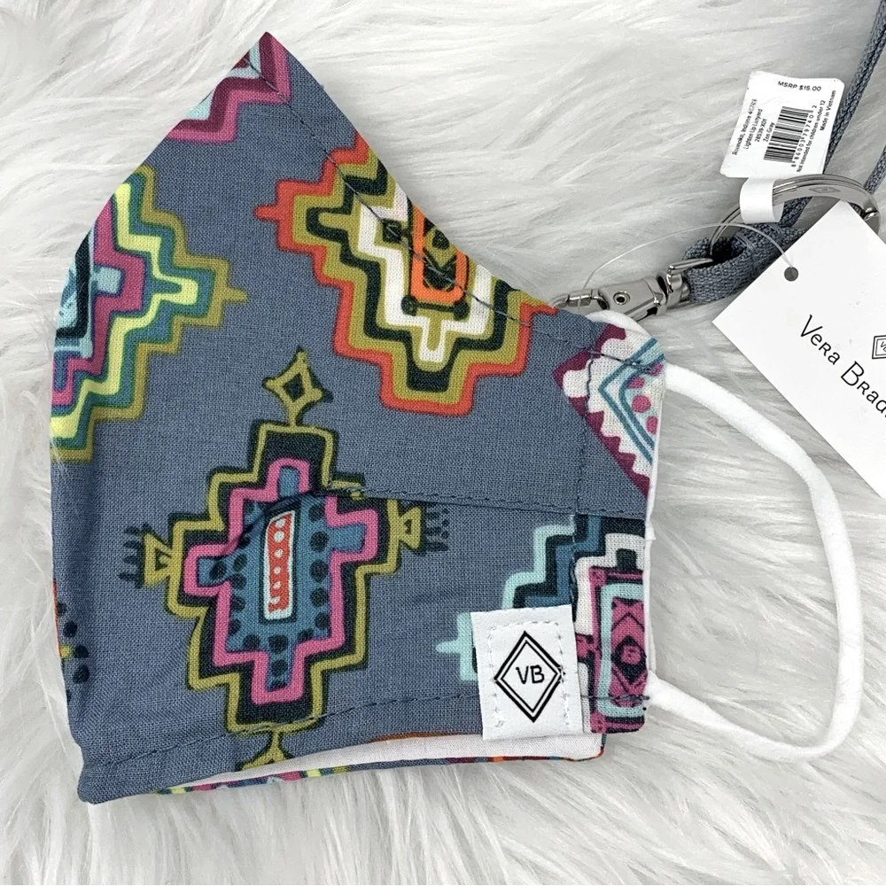 NWT Vera Bradley Face Mask on a Lanyard Painted Medallions Mask/Zen Gray Lanyard